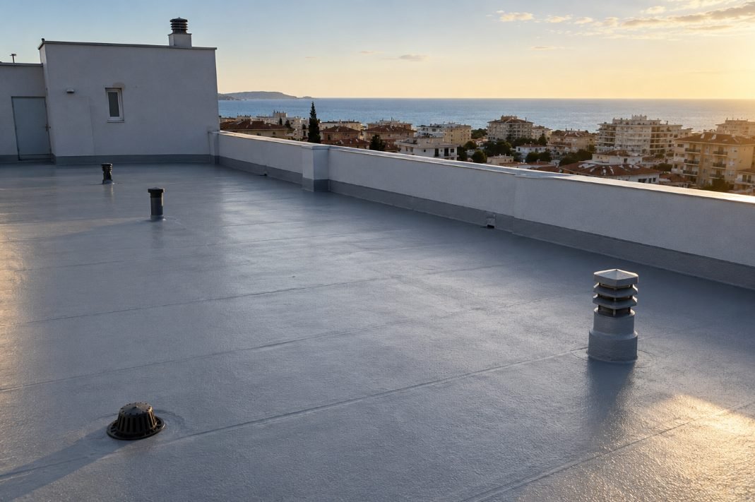 Operario aplicando lámina asfáltica con soplete en una azotea de Tarragona